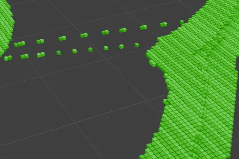 Nozzle filter demonstration where only voxels deposited by certain printhead nozzles are displayed.